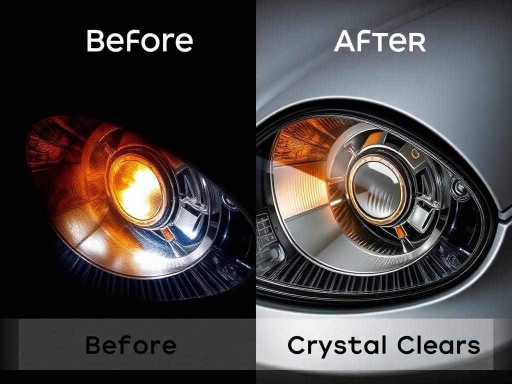 Before and after: oxidized headlight restored to crystal clear